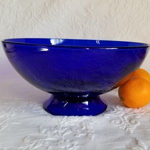 Large Cobalt Blue Glass Bowl Serving or Display Vintage